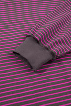 Pink Stripe Ribbed Patchwork Mock Neck Baggy Pullover Matching Shorts Set