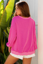 Strawberry Pink Twisted Rib Uneven Hem Drop Shoulder Loose Knit Top