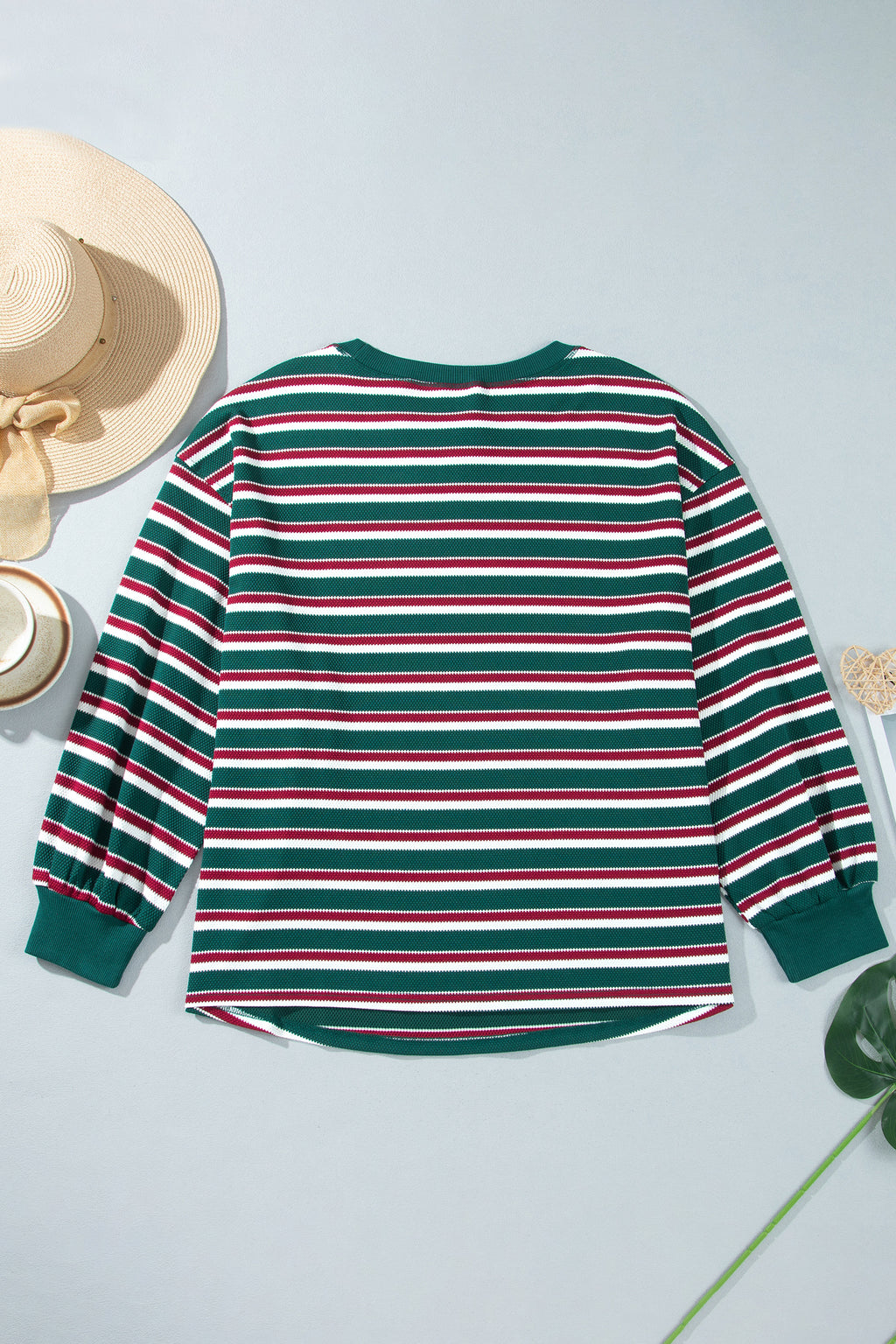 Green Stripe Striped Colorblock Round Neck Long Sleeve Shift Plus Size Sweatshirt