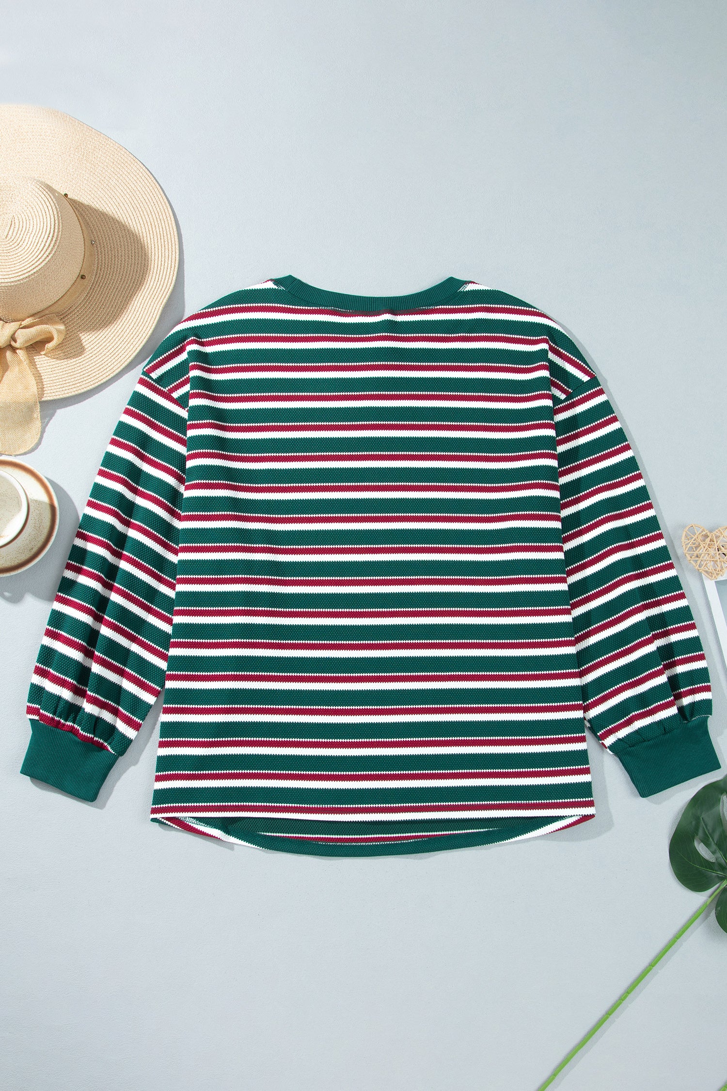Green Stripe Striped Colorblock Round Neck Long Sleeve Shift Plus Size Sweatshirt