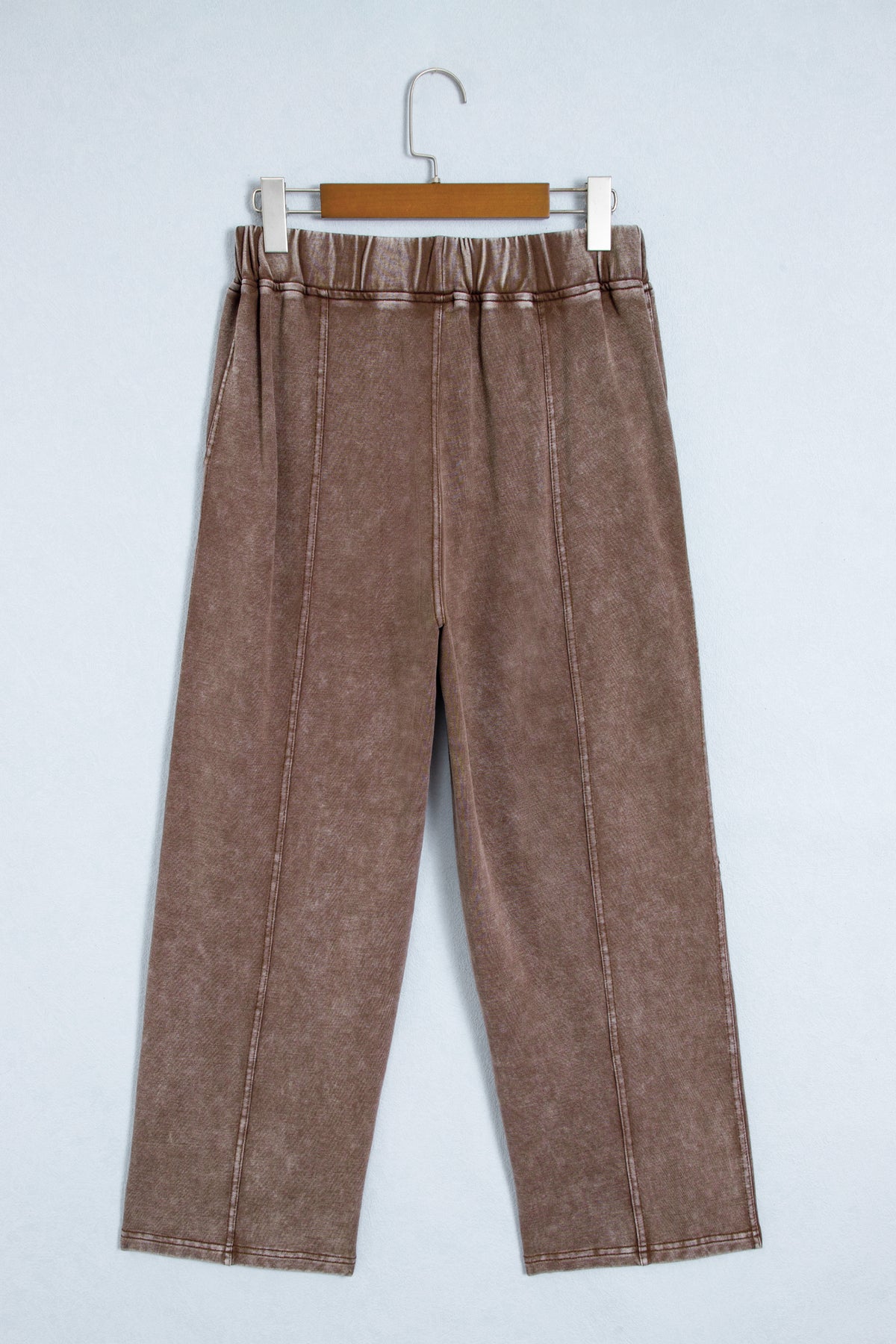 Coffee Mineral Wash Seam Detail Elastic Waist Barrel Pants