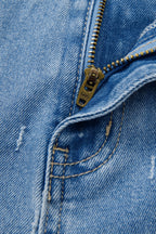 Mist Blue Distressed Detail Tummy Control Raw Hem Jeans