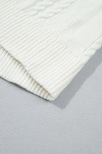 Beige Solid Color Cable Detail Knit Loose Round Neck Sweater