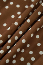 Brown V Neck Polka Dot Long Sleeve Shift Plus Size Dress