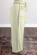 Green Plaid Contrast Trim Drawstring Elastic Waist Shift Pants