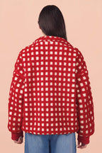 Fiery Red Plaid Zip-up Long Sleeve Jacket