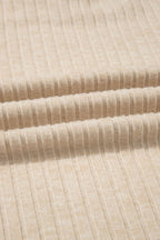 Apricot Solid Color Ribbed Knit Cowl Neck Long Sleeve Top
