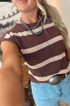 White Stripe Knit Western Short Sleeve Sweater