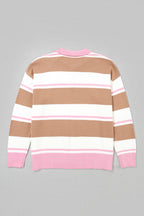 Pink Stripe Striped Colorblock V Neck Long Sleeve Tunic Sweater