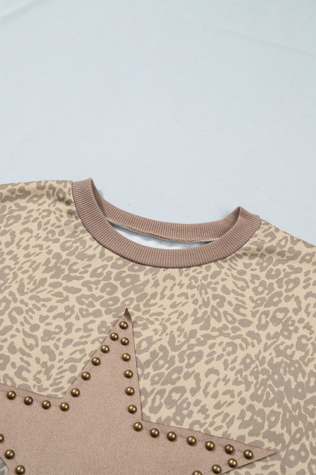 Khaki Leopard Star Print Long Sleeve Loose Casual Two Piece Pants Set