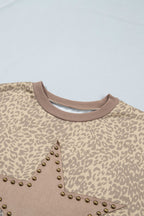 Khaki Leopard Star Print Long Sleeve Loose Casual Two Piece Pants Set