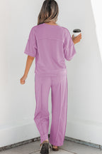Rose Red Drop Shoulder Boxy Tee and Barrel Pants Set