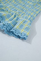 Multicolour Gingham Smoked Lace Trim Tank Top