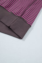 Pink Stripe Ribbed Patchwork Mock Neck Baggy Pullover Matching Shorts Set
