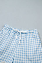 Yellow Plaid Baggy Pullover Drawstring Casual Shorts 2pcs Outfit