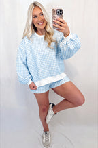 Yellow Plaid Baggy Pullover Drawstring Casual Shorts 2pcs Outfit