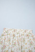 Beige Floral Print Long Sleeve Shift Top Pocketed Shorts 2pcs Set