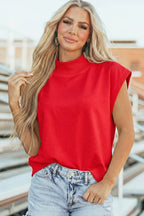 White Solid Color High Neck Cap Sleeve Loose Top
