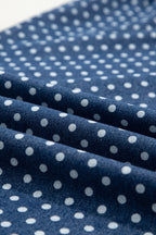 Sky Blue Polka Dot Print Button Pleated Detail Wide Leg Jeans