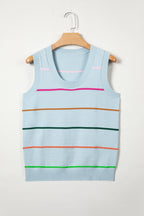 White Stripe Round Neck Knitted Sweater Tank
