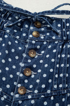 Sky Blue Polka Dot Print Button Pleated Detail Wide Leg Jeans