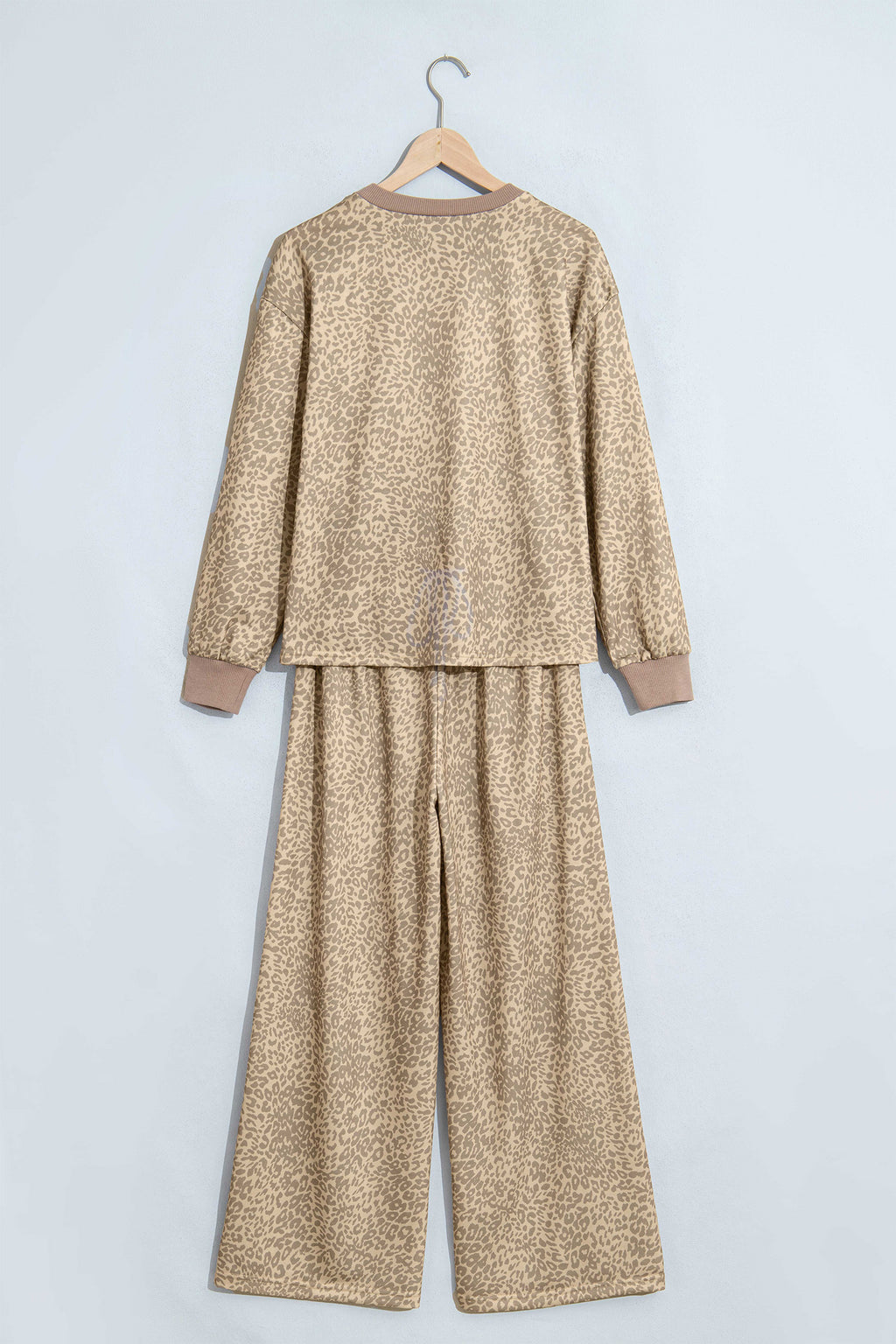 Khaki Leopard Star Print Long Sleeve Loose Casual Two Piece Pants Set