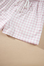 Yellow Plaid Baggy Pullover Drawstring Casual Shorts 2pcs Outfit