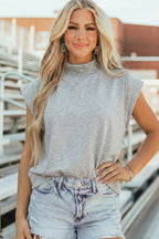 White Solid Color High Neck Cap Sleeve Loose Top