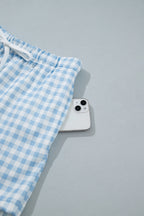 Yellow Plaid Baggy Pullover Drawstring Casual Shorts 2pcs Outfit