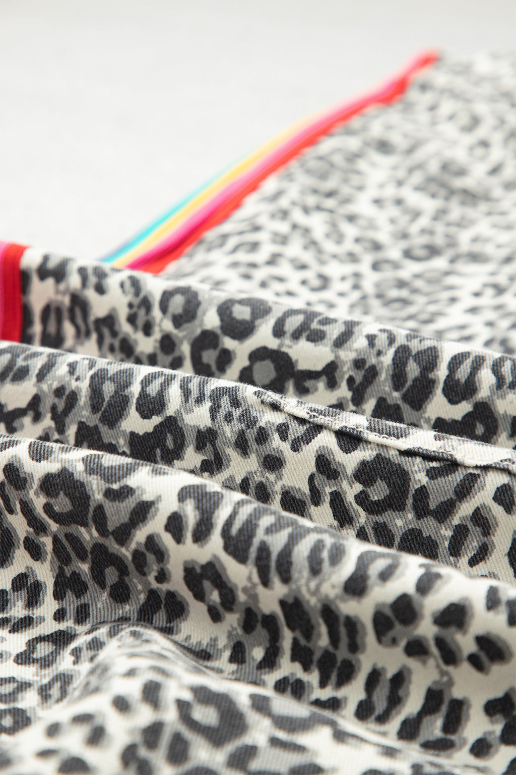 Brown Leopard Print Rainbow Striped Detail Buttoned Loose Jogger Jeans