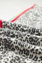 Brown Leopard Print Rainbow Striped Detail Buttoned Loose Jogger Jeans