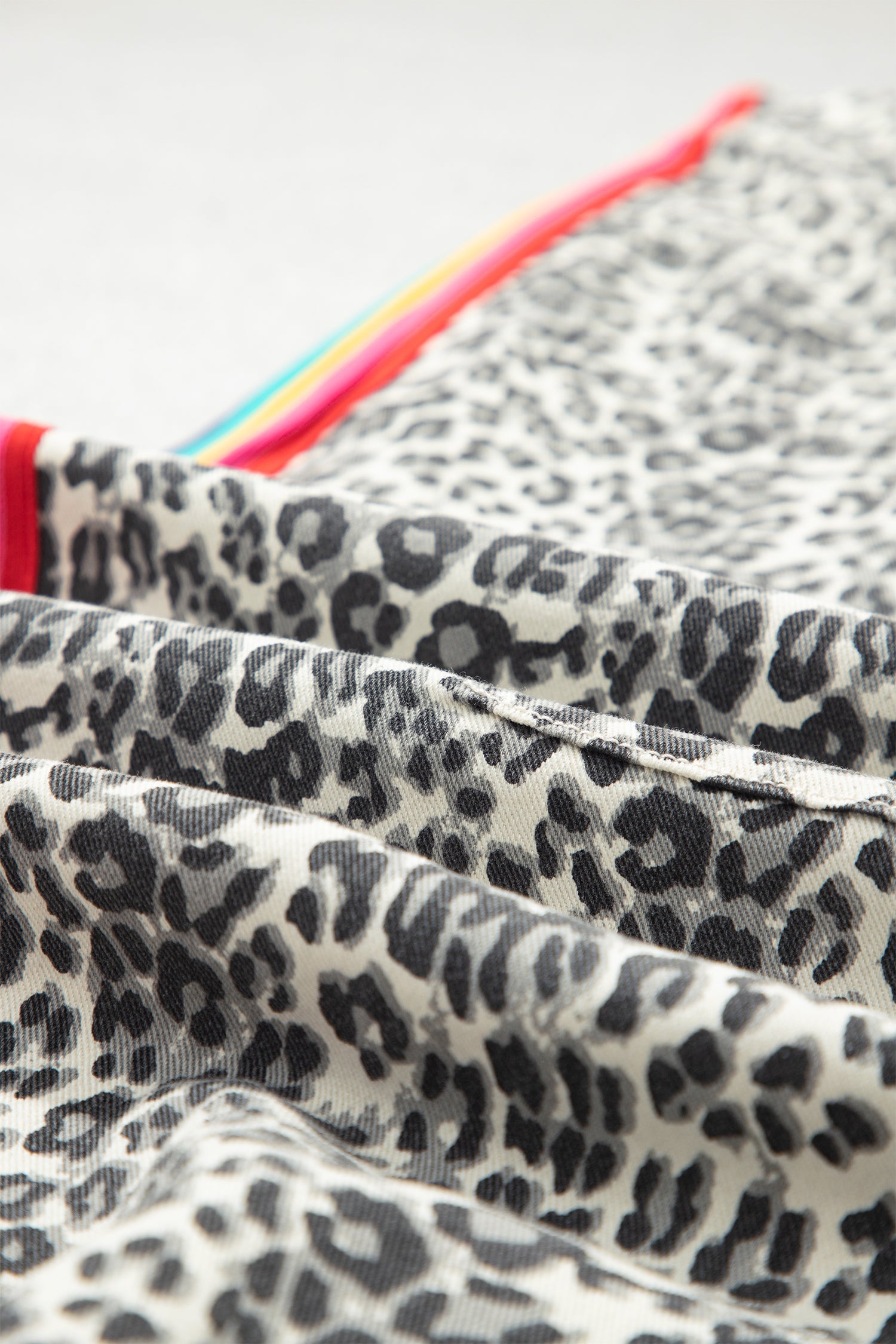 Brown Leopard Print Rainbow Striped Detail Buttoned Loose Jogger Jeans