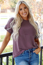 Myosotis Plain Corded Knit Mock Neck T Shirt