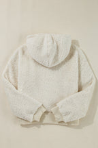 White Contrast Ribbed Edge Plush Hoodie