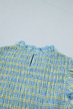 Multicolour Gingham Smoked Lace Trim Tank Top