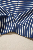 Pink Stripe Ribbed Patchwork Mock Neck Baggy Pullover Matching Shorts Set
