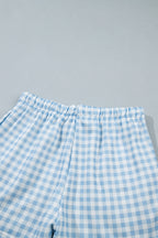 Yellow Plaid Baggy Pullover Drawstring Casual Shorts 2pcs Outfit