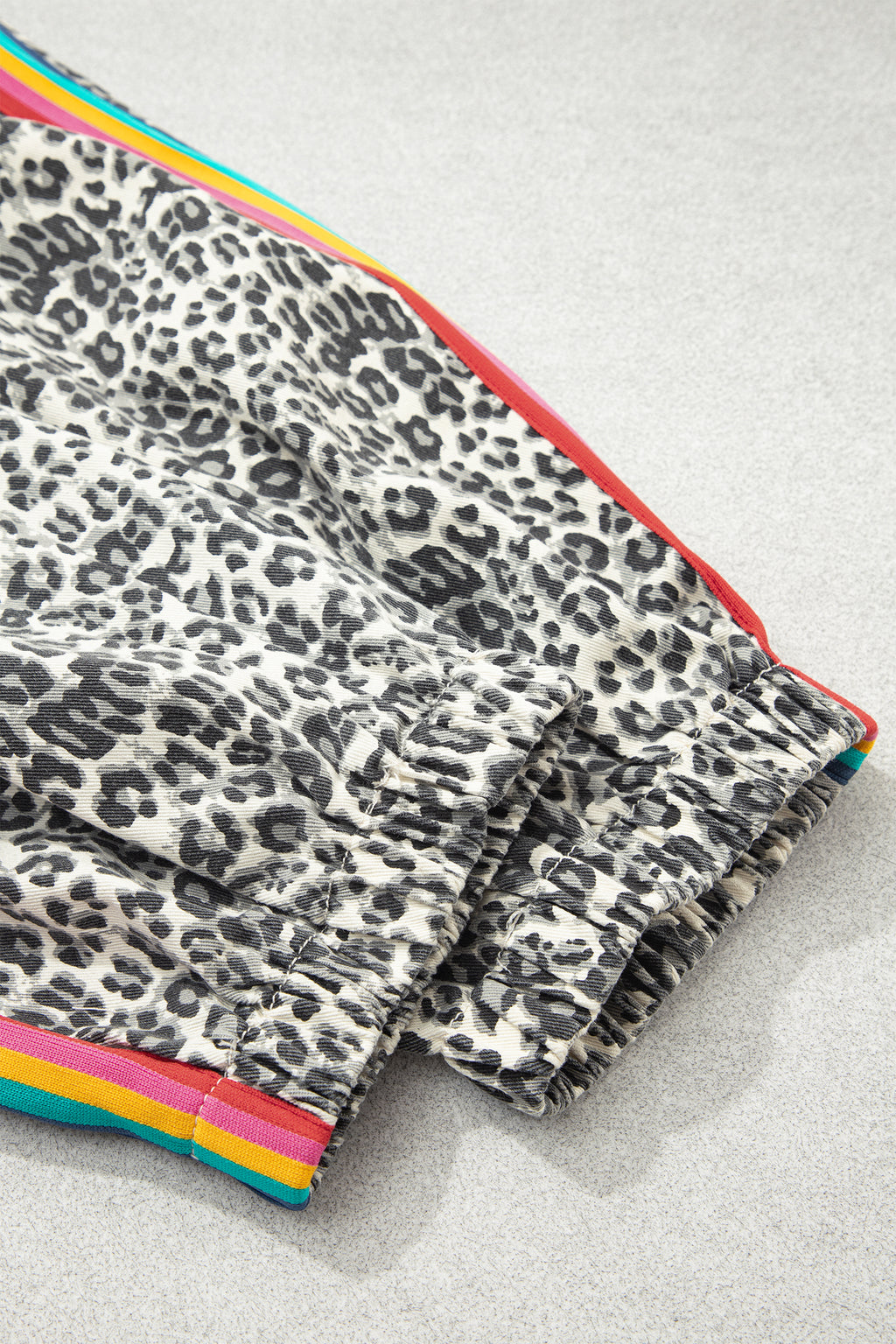 Brown Leopard Print Rainbow Striped Detail Buttoned Loose Jogger Jeans