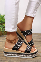 White Polka Dot Pattern Double Buckle Straps Hollow Out Platform Slippers