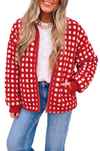Fiery Red Plaid Zip-up Long Sleeve Jacket