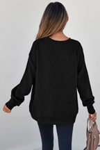 Jungle Green Solid Color Textured Round Neck Drop Shoulder Pullover Sweatshirt