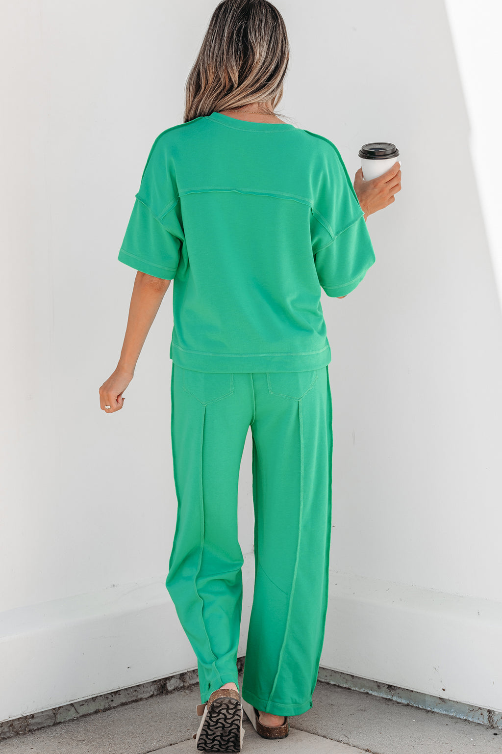 Rose Red Drop Shoulder Boxy Tee and Barrel Pants Set