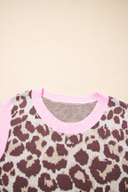 Brown Leopard Pattern Contrast Ribbed Trim Sweater Vest