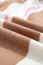 Pink Stripe Striped Colorblock V Neck Long Sleeve Tunic Sweater