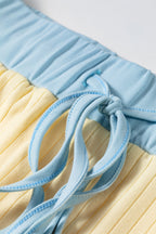 Yellow Ribbed Knit Color Block Trim Tee and Drawstring Skirt Set
