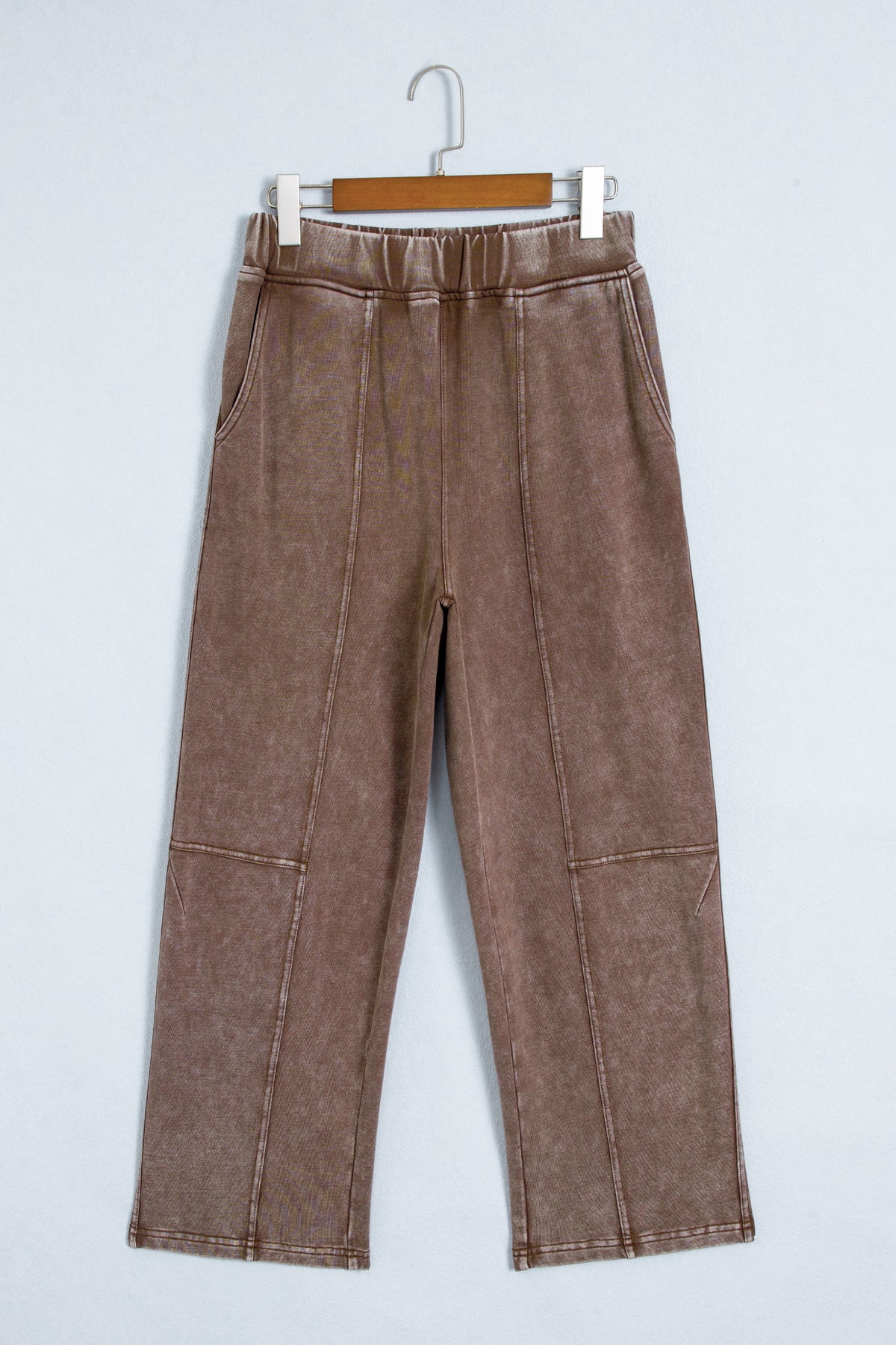 Coffee Mineral Wash Seam Detail Elastic Waist Barrel Pants