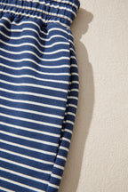 Pink Stripe Ribbed Patchwork Mock Neck Baggy Pullover Matching Shorts Set