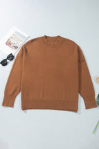 Chestnut Oversized Ribbed Knit Long Sleeve Tunic Plus Size Sweater