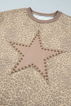 Khaki Leopard Star Print Long Sleeve Loose Casual Two Piece Pants Set