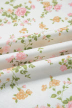 Beige Floral Print Long Sleeve Shift Top Pocketed Shorts 2pcs Set